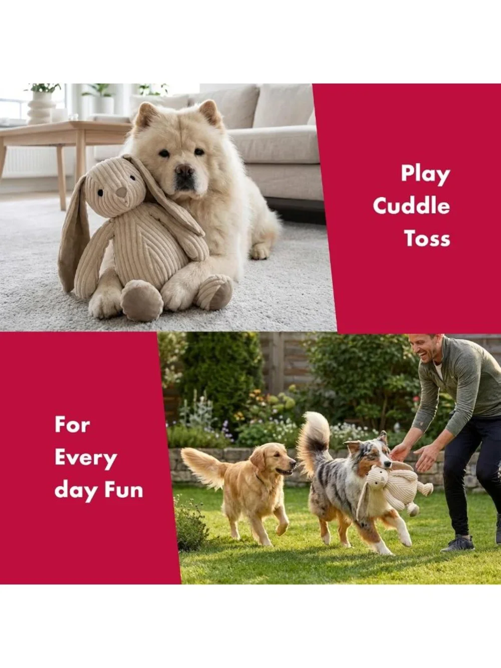 Soft Corduroy Rabbit Dog & Cat Toy - Multi-Squeaks, Crinkle Paper, 15